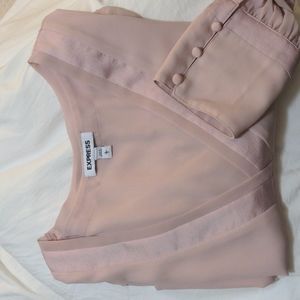 Blush Express blouse with satin and chiffon details, buttons at wrists, Size L
